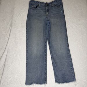 Nine West Womens High Rise Straight Ankle Jeans Size 12 Raw Hem Dirty Wash